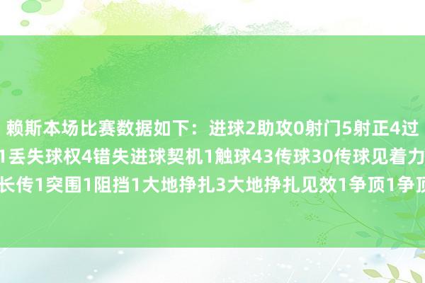 赖斯本场比赛数据如下：进球2助攻0射门5射正4过东谈主1过东谈认识效1丢失球权4错失进球契机1触球43传球30传球见着力90%传中2长传1突围1阻挡1大地挣扎3大地挣扎见效1争顶1争顶见效0犯规1被过1    体育最新信息